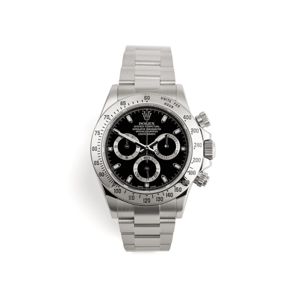 Rolex Daytona with black dial and steel bezel