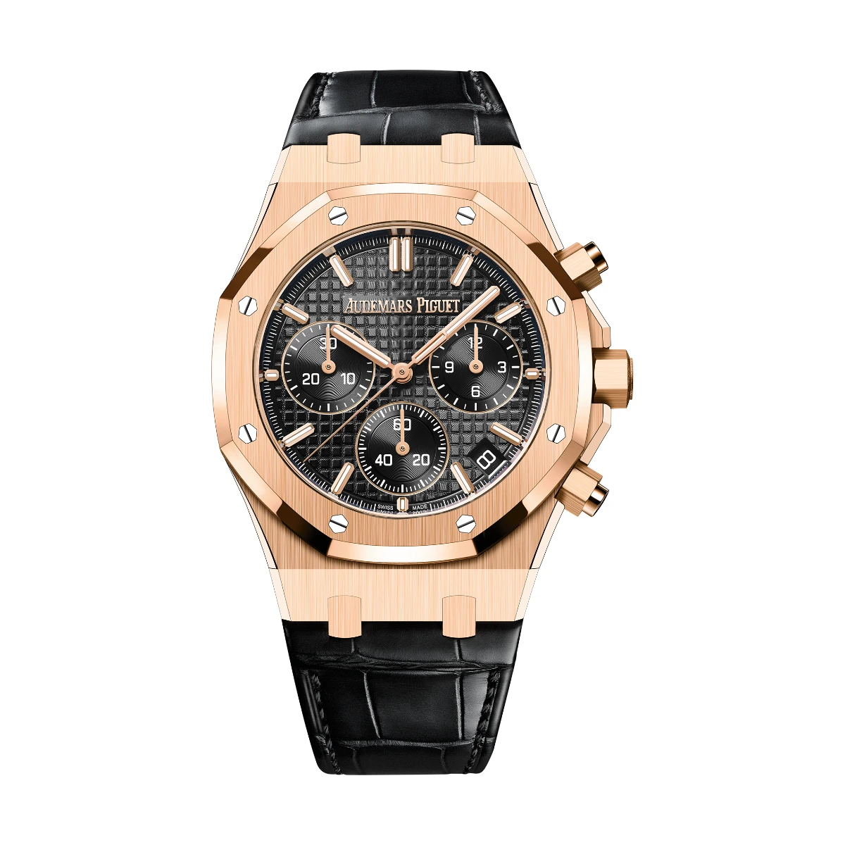 Audemars Piguet Royal Oak Chronograph 41 Rose Gold Black Dial Leather Strap, Ref. 26240OR – pre-owned at Ilan Watches Dubai