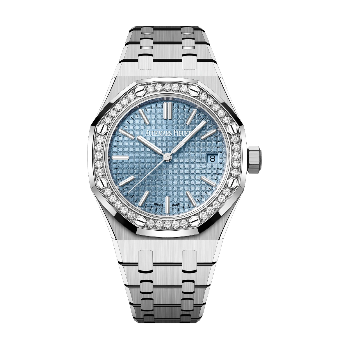 Audemars Piguet Royal Oak Selfwinding 37 Steel Ice Blue Dial Diamond Bezel, Ref. 15551ST – unworn at Ilan Watches Dubai