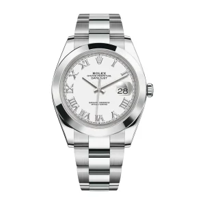 Rolex Datejust 41 White Roman Dial Smooth Bezel