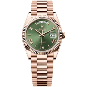 Rolex Day-Date 36 Everose Gold Green Roman Dial